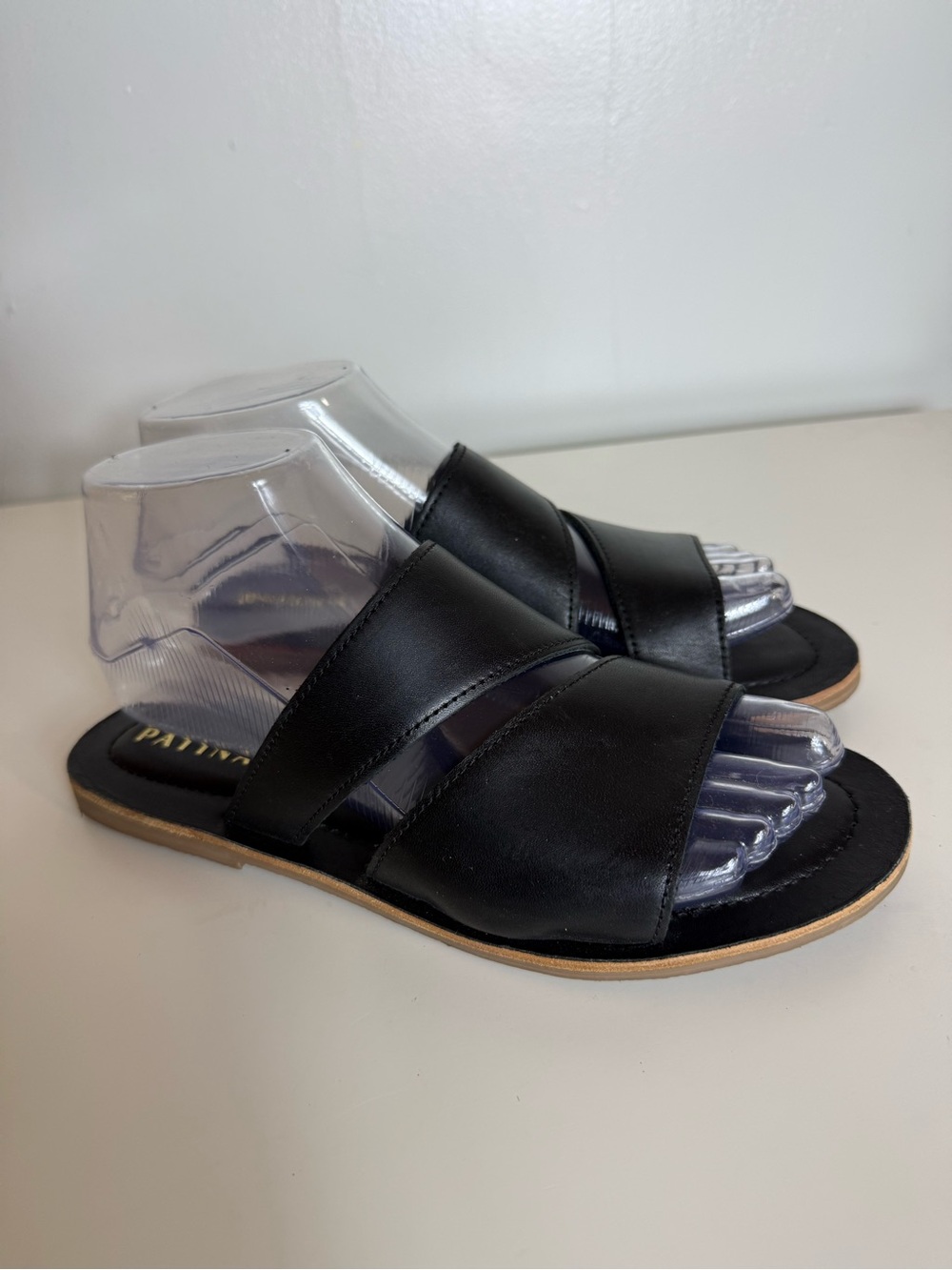 Patina Leather Womens Sandals Black Size 6.5 Flats Business Casual Summer Slides